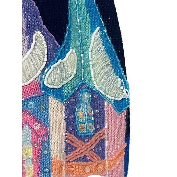 Design Options Sweater Philip Jane Gordon Cardigan Black w Winter Scene XL - Picture 7 of 14